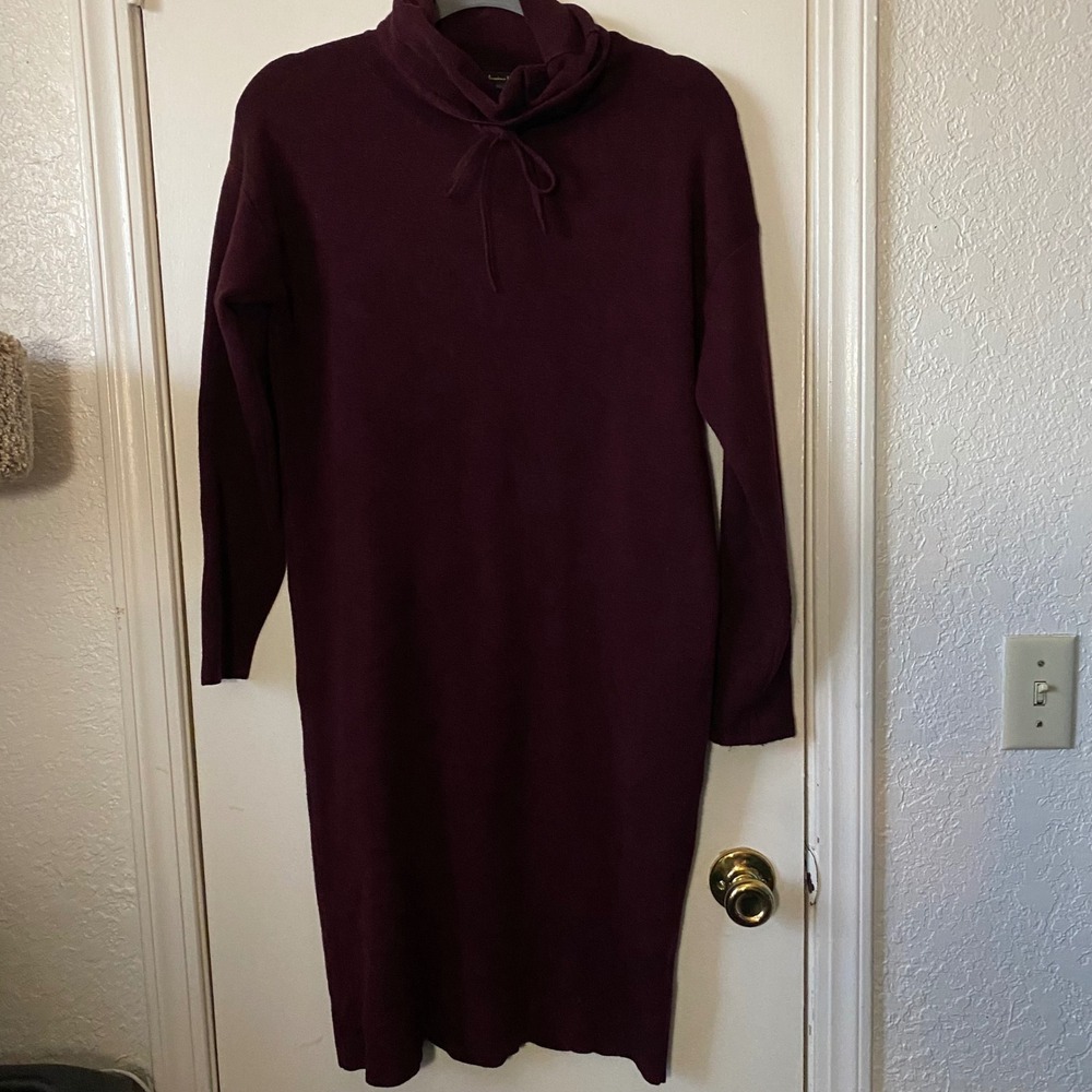 Massimo Dutti Knit Sweater Dress Cowl Burgundy Neck Maroon Sleeve Burgundy Small